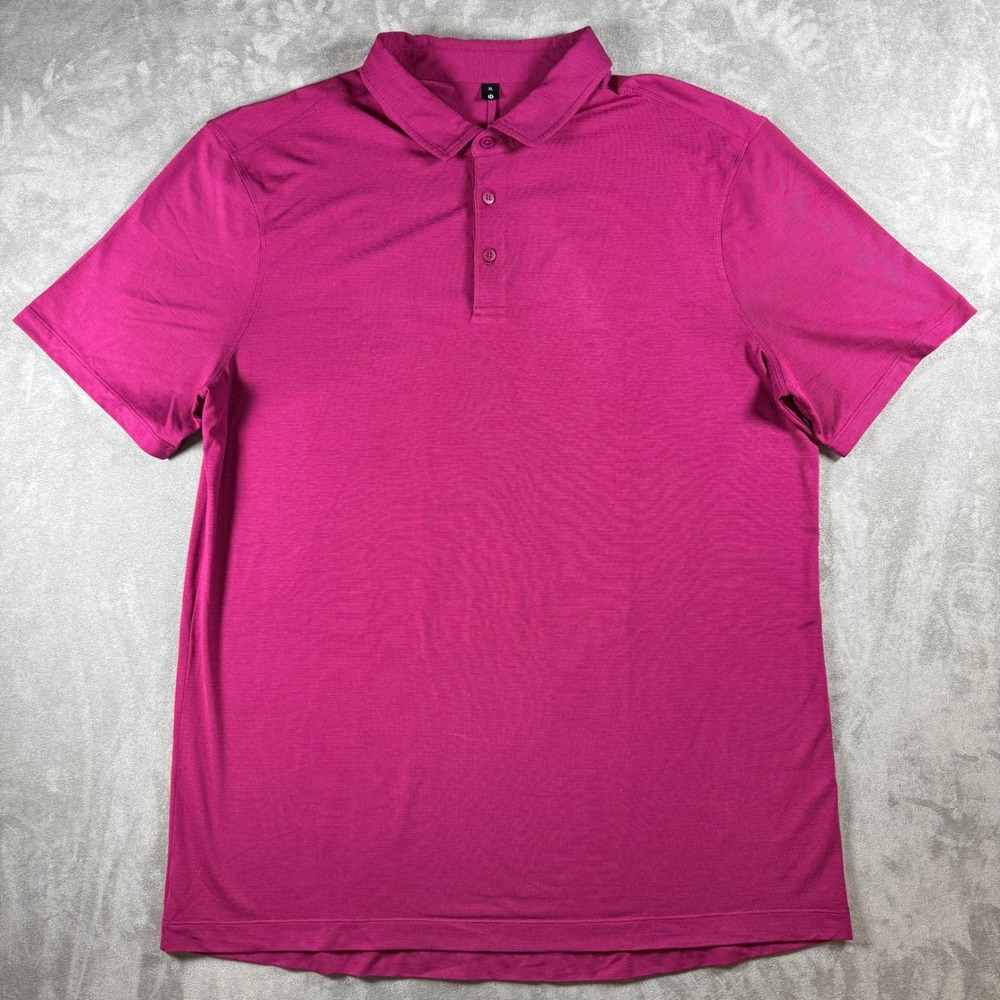 Lululemon Mens Evolution Short Sleeve Polo Shirt XL Magenta Pink LM3ENOS